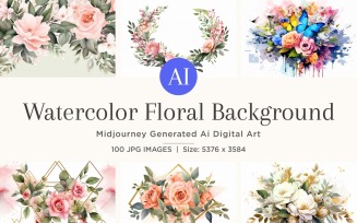 Watercolor flowers wreath Background 100 Set V-4