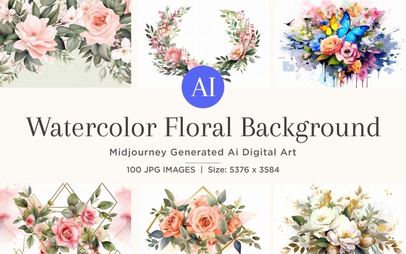 Watercolor flowers wreath Background 100 Set V-4 Illustration