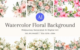 Watercolor flowers wreath Background 100 Set V-5