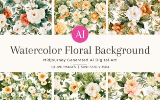 Watercolor flowers wreath Background 50 Set V-3