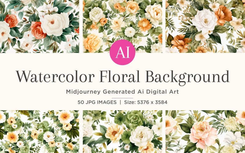 Watercolor flowers wreath Background 50 Set V-3 Illustration