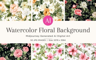 Watercolor flowers wreath Background 50 Set V-5