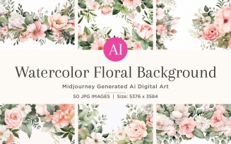 Watercolor flowers wreath Background 50 Set V-8
