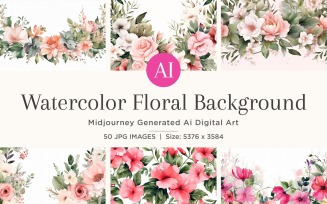 Watercolor flowers wreath Background 50 Set V-9