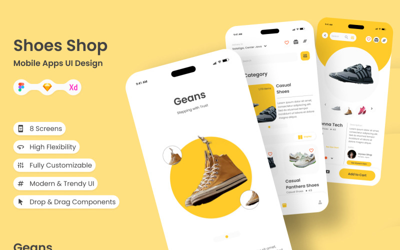 Geans - Shoes Shop Mobile Apps UI Element