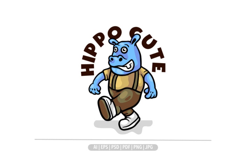 Hippo mascot cartoon design retro illustration Logo Template