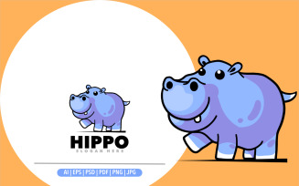 Hippo mascot cartoon logo design illustration