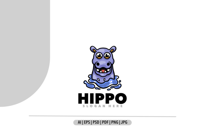 Hippo mascot logo cartoon illustration design Logo Template