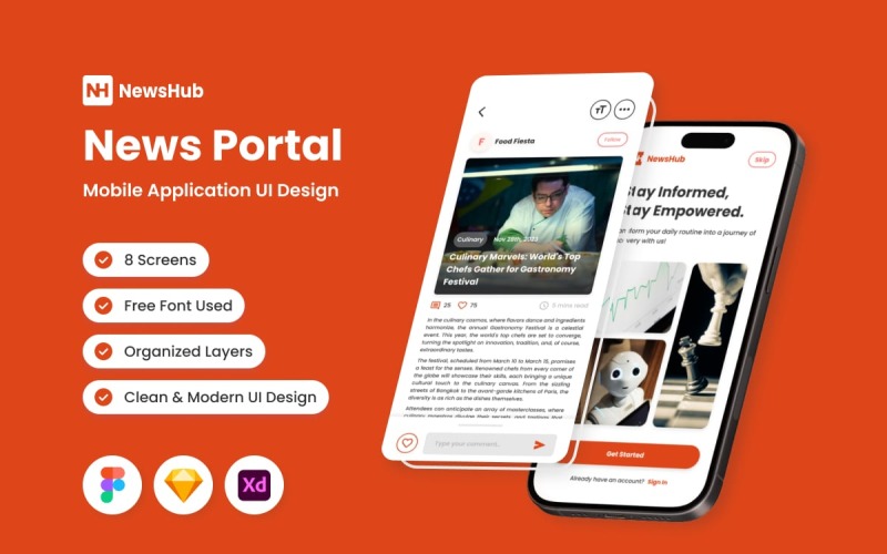 NewsHub - News Portal Mobile App UI Element