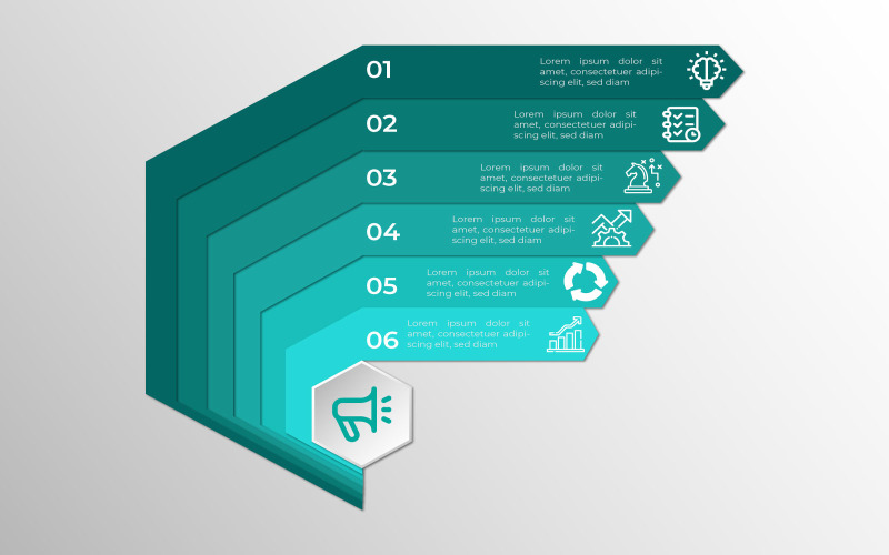 Six step polygon vector infographic element template design. Infographic Element