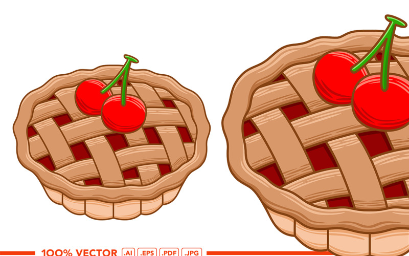 Cherry Pie Vector in Flat Design Style Vector Graphic