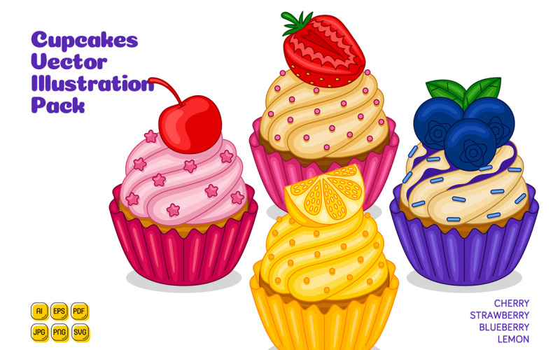 Cupcakes Vector Illustration Pack #01 Vector Graphic