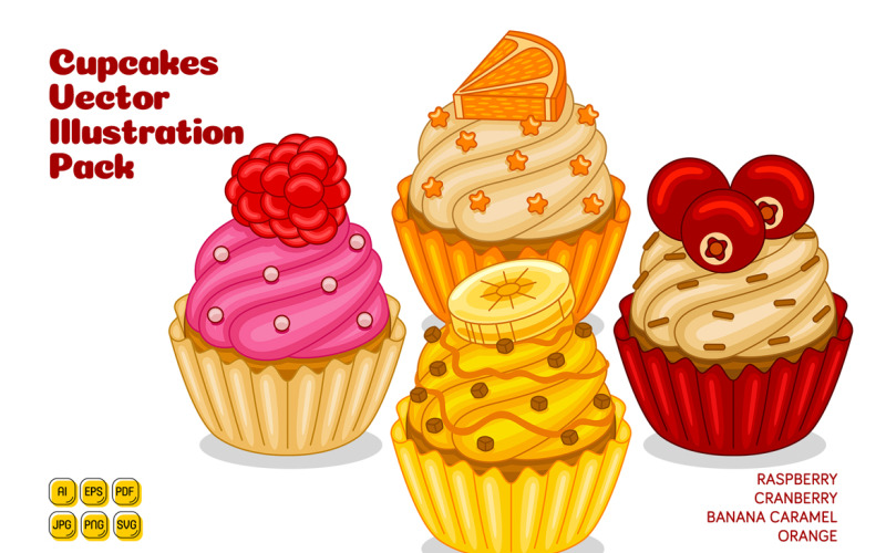 Cupcakes Vector Illustration Pack #02 Vector Graphic