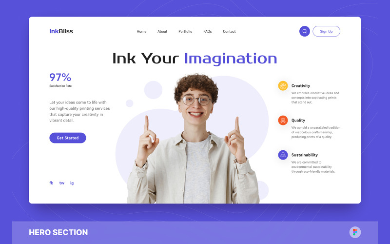 InkBliss - Print Shop Hero Section Figma Template UI Element