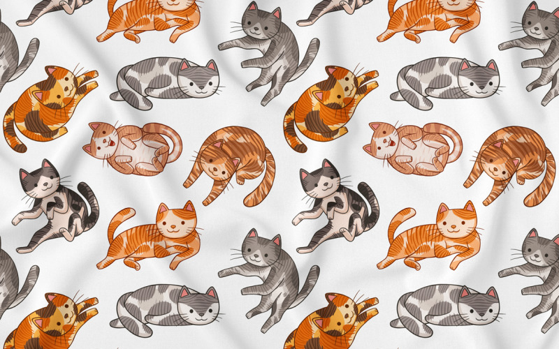 Lazy Cat Seamless Pattern Vector Graphic