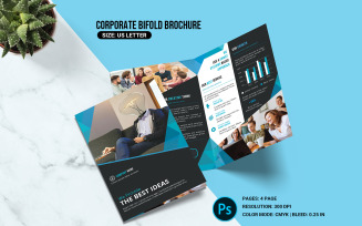 Bifold Business Brochure. Prntable Photoshop Template