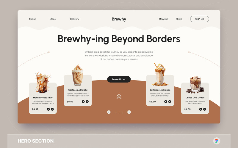 Brewhy - Coffee Shop Order Hero Section Figma Template UI Element