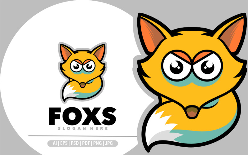 Cute fox mascot baby funny cartoon logo design illustration Logo Template