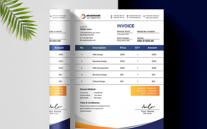 Pro Invoice Template Layout Corporate Identity
