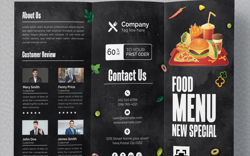 Restaurant Fast Food Menu Trifold Brochure Corporate Identity