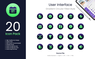 User Interface Icon Pack Gradient Circular Filled Style