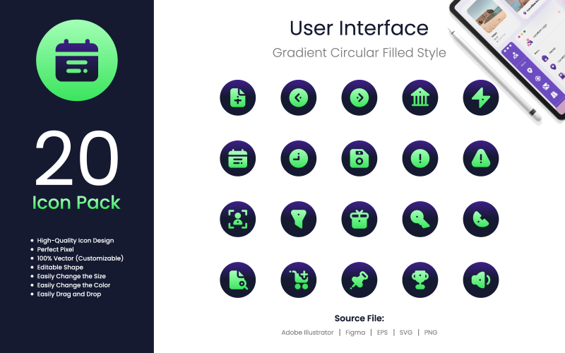 User Interface Icon Pack Gradient Circular Filled Style Icon Set
