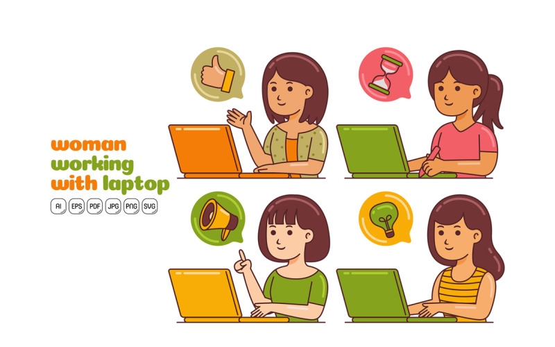 Woman Working with Laptop #01 Vector Graphic