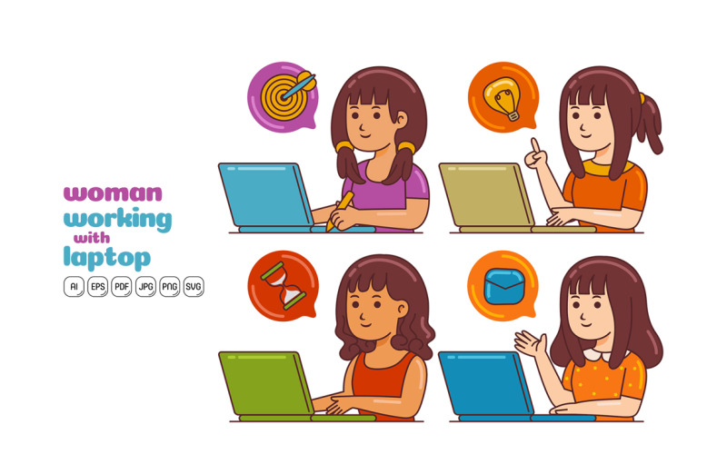 Woman Working with Laptop #02 Vector Graphic