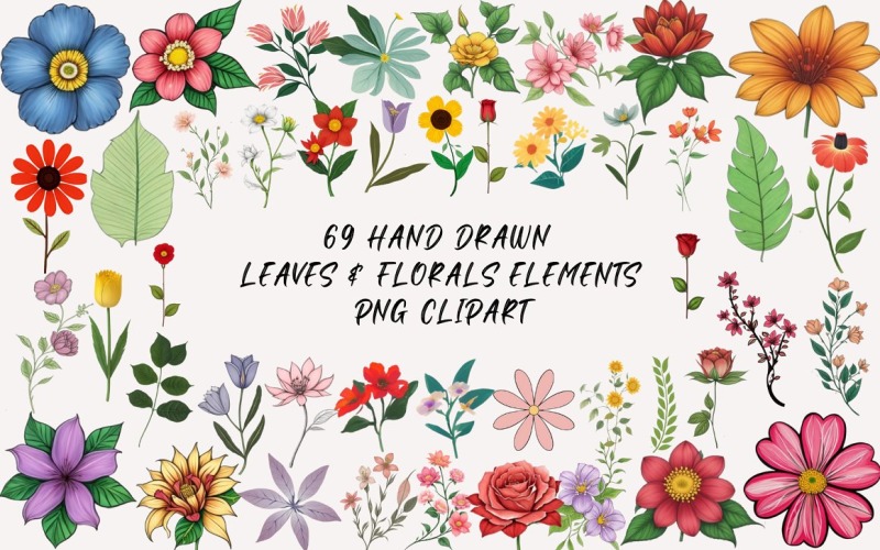 Hand Drawn Leaves & Floral Clipart Background