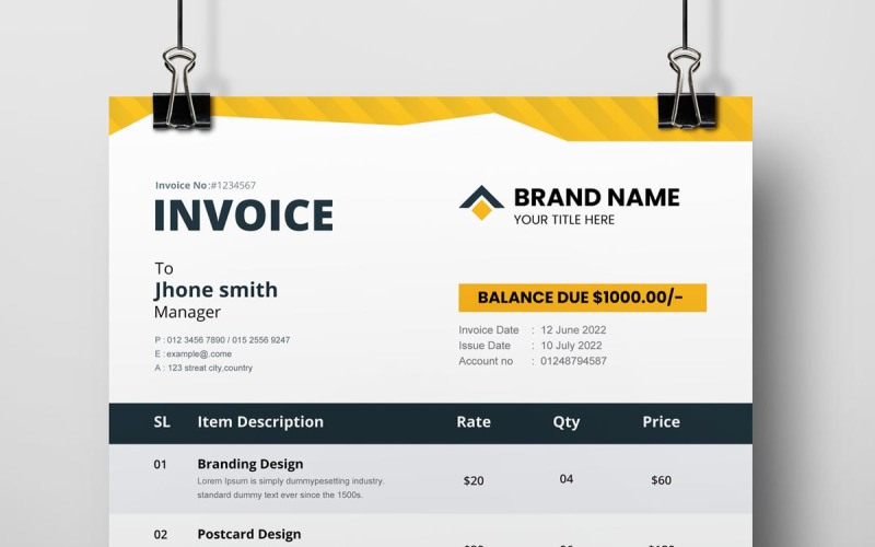 Professional Simple Invoice Templates Corporate Identity