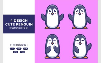 Set Cute Penguin Flat Illustration