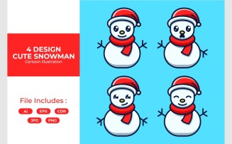 Set Cute Snowman Mascot Illustration