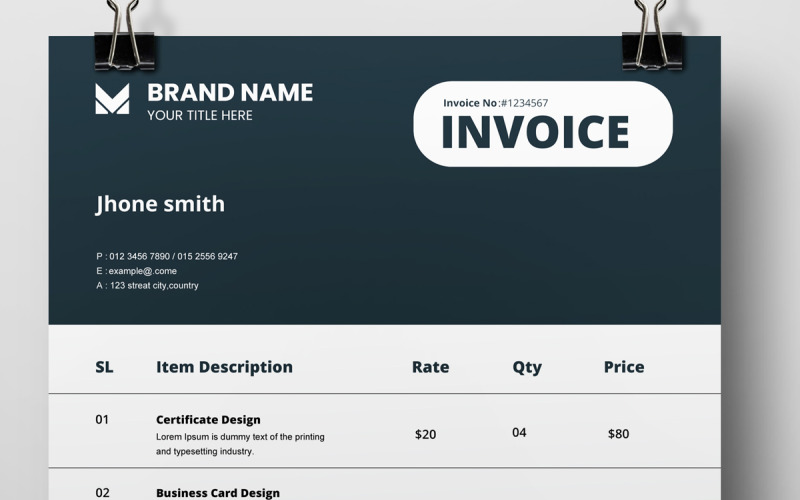 Simple Invoice Layout Template Corporate Identity