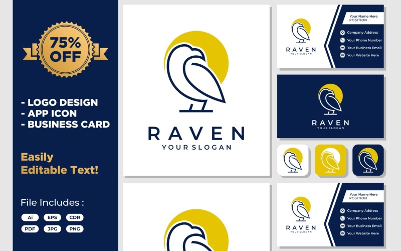 Bird Eagle Raven Line Logo Design Logo Template