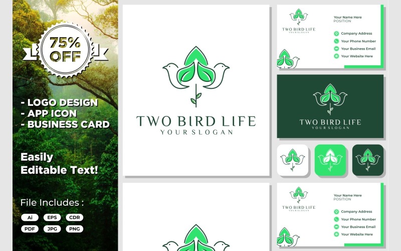 Bird Leaf Nature Tulip Flower Logo Logo Template