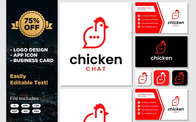 Chicken Bubble Chat Icon Logo Design Logo Template