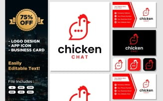 Chicken Bubble Chat Icon Logo Design