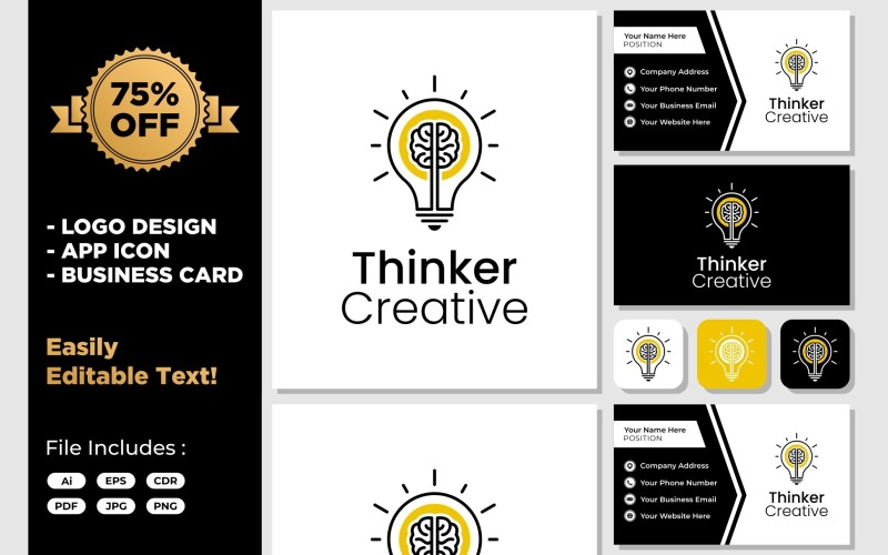 Lightbulb Brain Idea Creative Icon Logo Logo Template