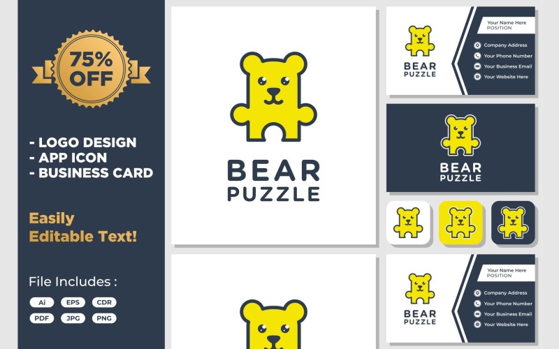 Puzzle Bear Animal Fun Creative Logo Logo Template