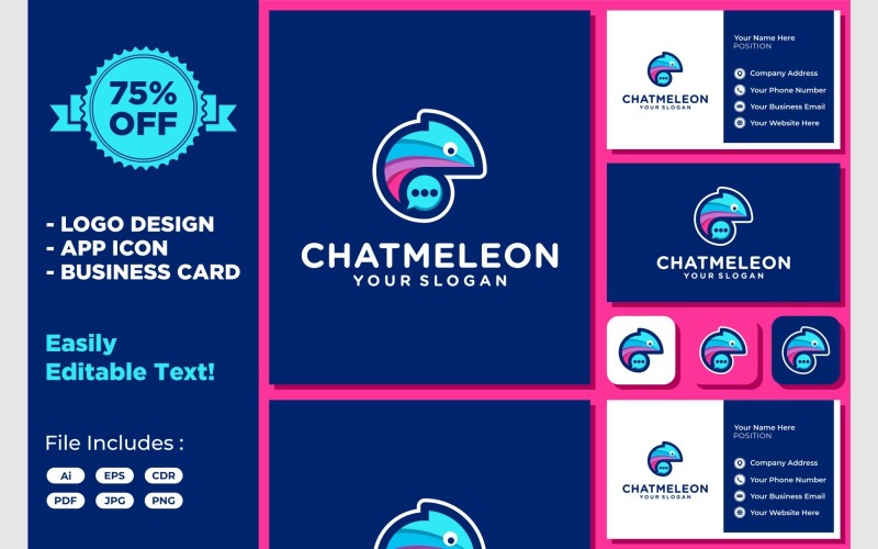 Chameleon with Bubble Chat Icon Logo Logo Template