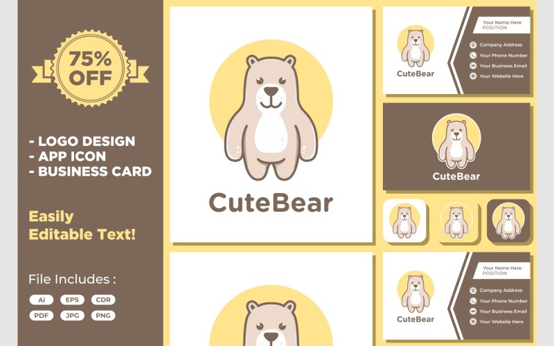 Cute Bear Grizzly Mascot Icon Logo Logo Template