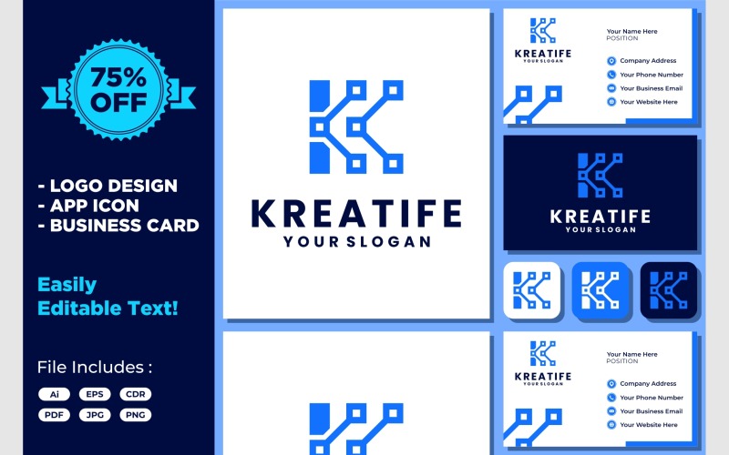 Letter K Technology Connection Logo Logo Template