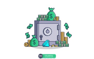 Safe Box with Money Illustration