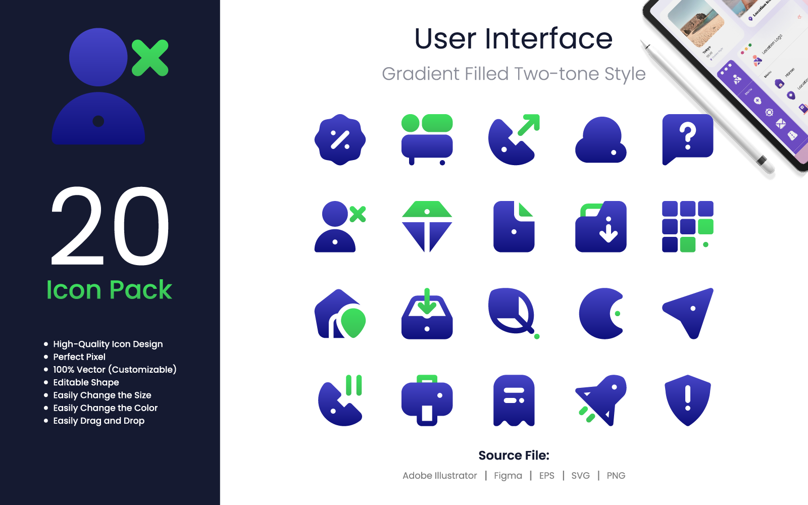 User Interface Icon Pack Gradient Filled Two-Tone Style 2