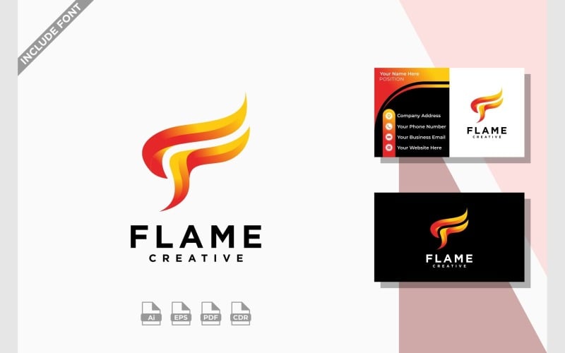 Letter F Colorful Flame Fire Burn Logo Logo Template