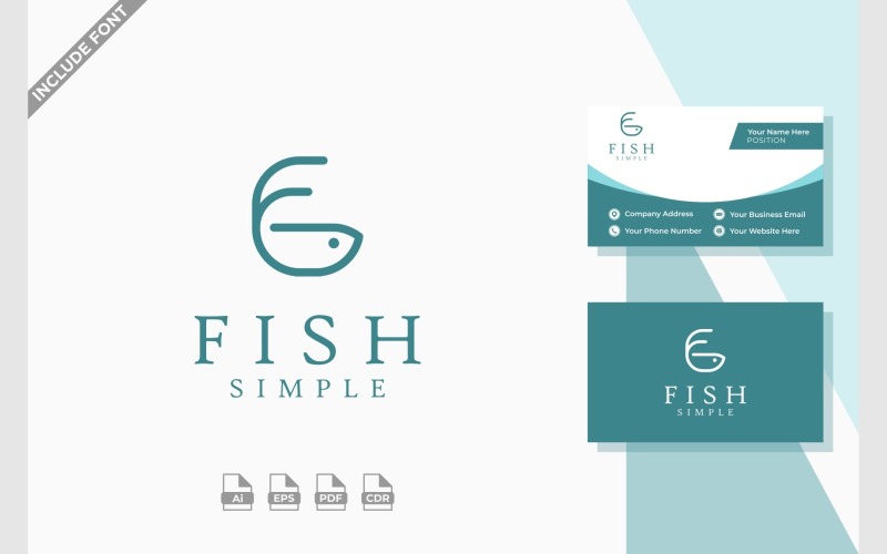 Letter F Simple Fish Logo Logo Template