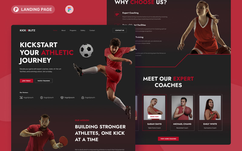 KickBlitz - Sports Academy Landing Page UI Element