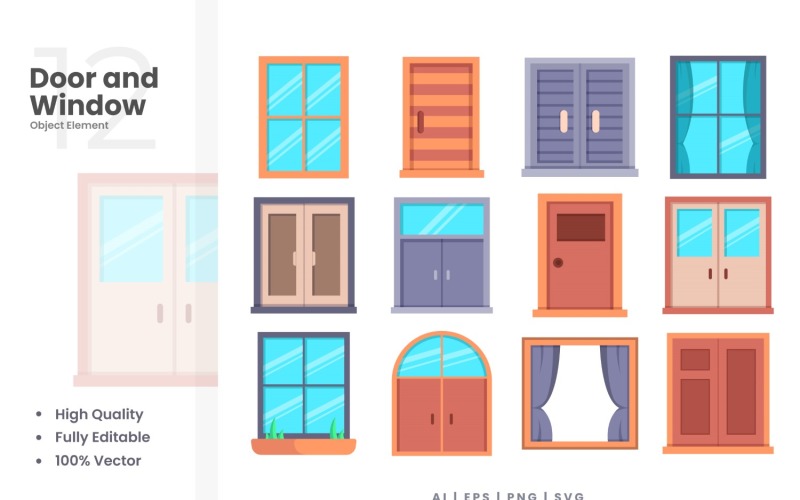 Door and Window Vector Element Set Illustration