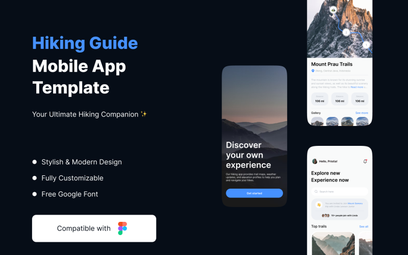 Hiking Guide Mobile App Template UI Element