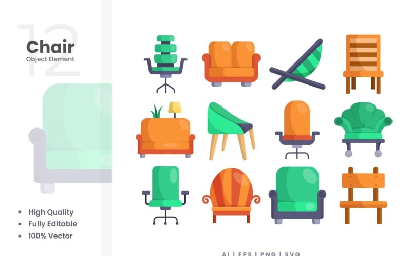 12 Chair Vector Element Set Illustration